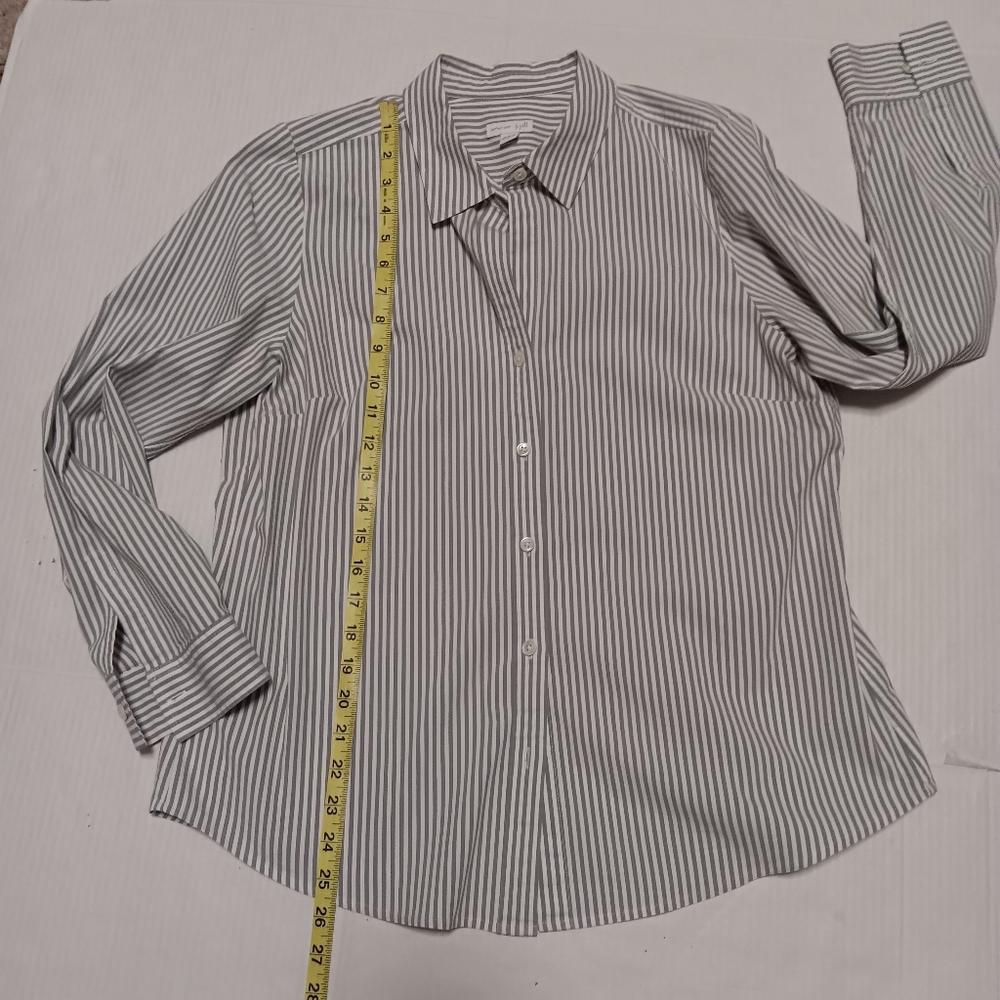 J. JILL Perfect Shirt gray white striped stretch cotton blend button down, L - Picture 12 of 13